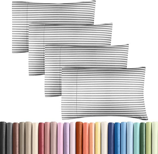 Queen Pillow Cases Set of 4 - Ultra Soft Hotel Quality Pillowcase Covers - Comfy, Cozy & Wrinkle Free - Shrinkage and Fade Resistant - Machine Washable Pillow Protectors - 4 Piece Set - Grey Stripes 2