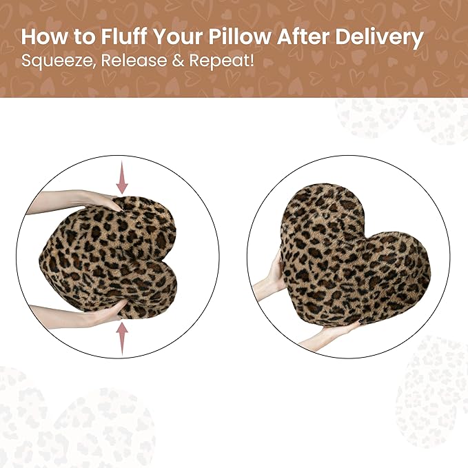 AELS Cheetah Heart Shaped Pillow Set of 2, 20 & 16 Inches Decorative Leopard Print Love Pillows, Soft Fluffy Plush, Valentine's Day, Wedding, Living Room, Bedroom & Nursery Decor, Brown