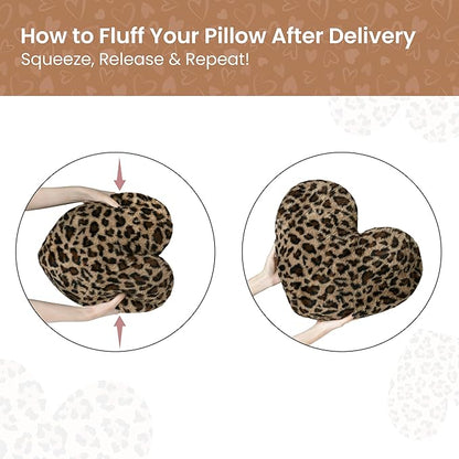 AELS Cheetah Heart Shaped Pillow Set of 2, 20 & 16 Inches Decorative Leopard Print Love Pillows, Soft Fluffy Plush, Valentine's Day, Wedding, Living Room, Bedroom & Nursery Decor, Brown