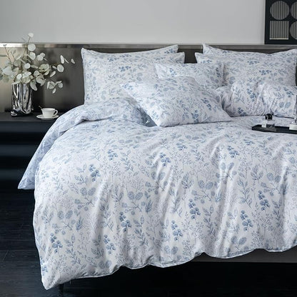 Twin Floral Comforter Set 2 Pieces Soft Blue Flower Print Botanical Garden Style Comforter and Pillowcases