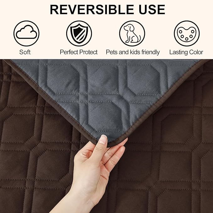 Smiry Reversible Waterproof Couch Covers for Sofa, Washable Dogs Couch Covers for 3 Cushion Sofa Pet Friendly, Water Resistant Furniture Protector Slipcover, Geometric (30"x70", Chocolate/Dark Grey)