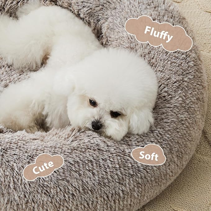 WNPETHOME Donut Dog Beds Large Sized Dog,Anti-Anxiety Caming Large Pet Bed,Fluffy Faux Fur Plush Puppy Bed，Warming Cozy Soft Round Bed for Pet, Cat Cuddler Cushion