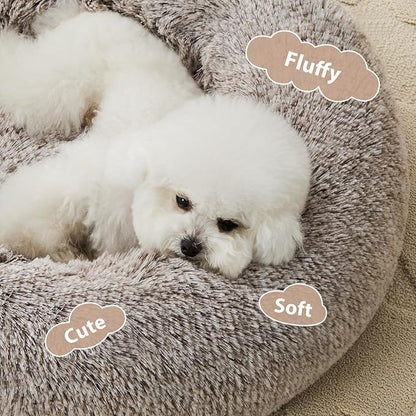 WNPETHOME Donut Dog Beds Large Sized Dog,Anti-Anxiety Caming Large Pet Bed,Fluffy Faux Fur Plush Puppy Bed，Warming Cozy Soft Round Bed for Pet, Cat Cuddler Cushion
