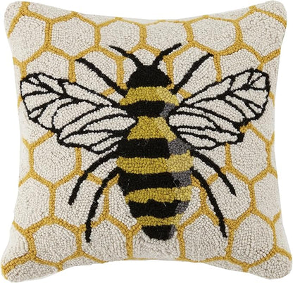 Honeycomb Bee Wool Hook Pillow by The Pillow Shoppe, 16" Square