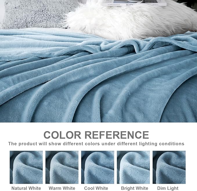Hansleep Fleece Blanket for Couch Washed Blue, Super Soft Flannel Fuzzy Throw Plush Cozy Blanket for All Seasons, Washed Blue, Throw 50x60 Inches
