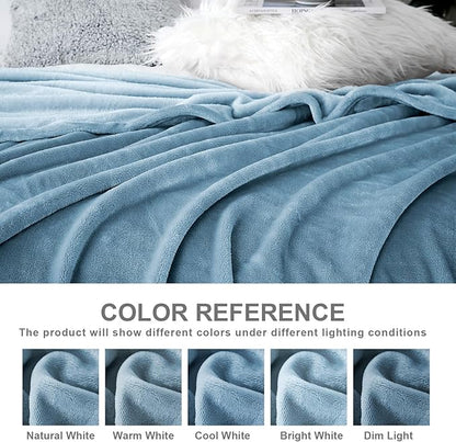 Hansleep Fleece Blanket for Couch Washed Blue, Super Soft Flannel Fuzzy Throw Plush Cozy Blanket for All Seasons, Washed Blue, Throw 50x60 Inches