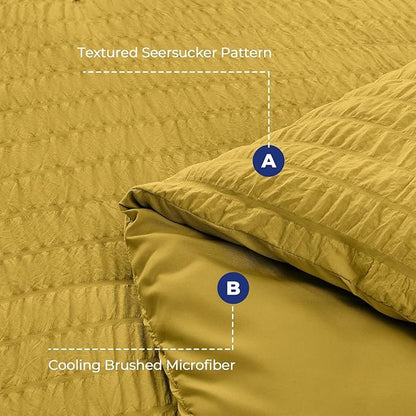 HYMOKEGE Mustard Yellow King Size Comforter Set Seersucker 7 Pieces, All Season Luxury Bed in a Bag for Bedroom, Bedding Set with Comforter, Sheets, Pillowcases & Shams