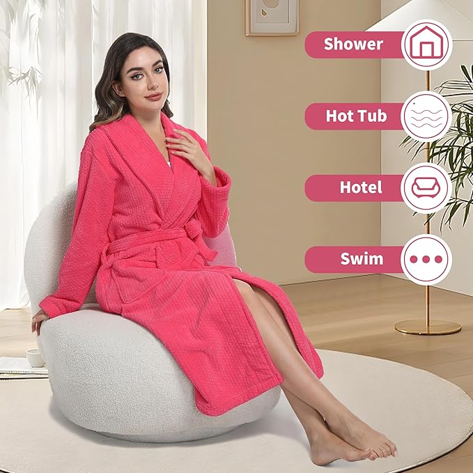 Women's Shawl Collar Bathrobe, Soft Long Towel Robes for Women - Super Absorbent Quick Dry yet Warm