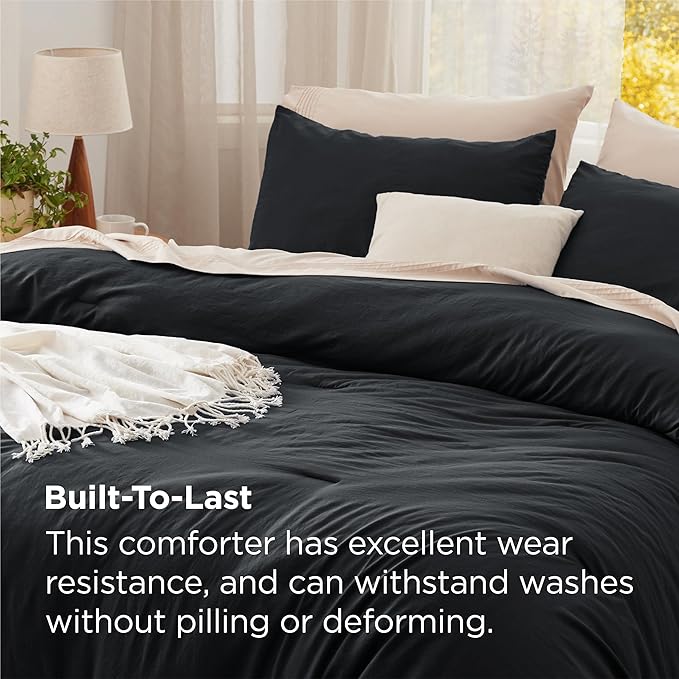 Bedsure Super King Comforter Set, Black Soft Prewashed Bedding for All Seasons, 3 Pieces GentleSoft™ Bed Set, 1 Lightweight Comforter (120"x120") and 2 Pillowcases (20"x36")