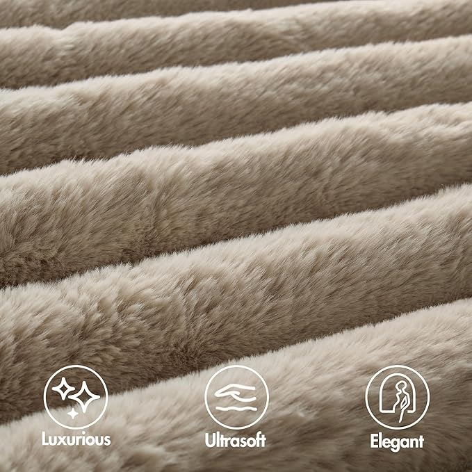 Madison Park Jasmine King Comforter Set, Luxurious Reversible Faux Fur Plush Ribbed Velvet Bedding, Fuzzy Thick Warm Winter Comforter, Super Soft Fluffy 3-Piece Set Taupe