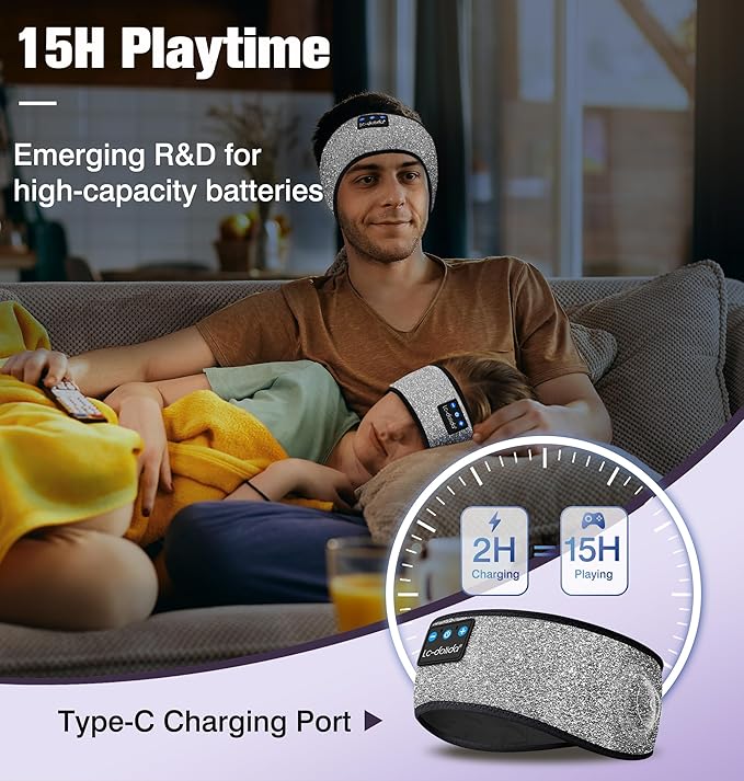 LC-dolida Sleep Headphones Bluetooth, Headband Headphones Earphones Wireless, Sleep Mask for Sleeping, Sports, Gifts, Workout, Jogging, Yoga,Insomnia, Air Travel, Meditation