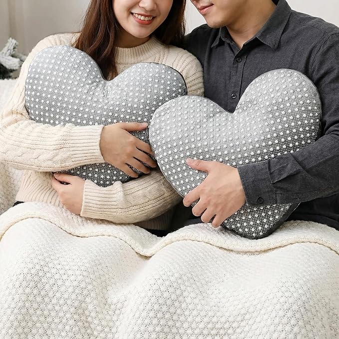2 Pcs Rhinestones Heart Pillows with Sparkles Faux Crystal Pearls on Velvet Throw Pillow Silver Glitter Heart Cushion for Wedding Decoration Bed Sofa Mom Birthday Gifts, 13.8 x 11.8 Inch