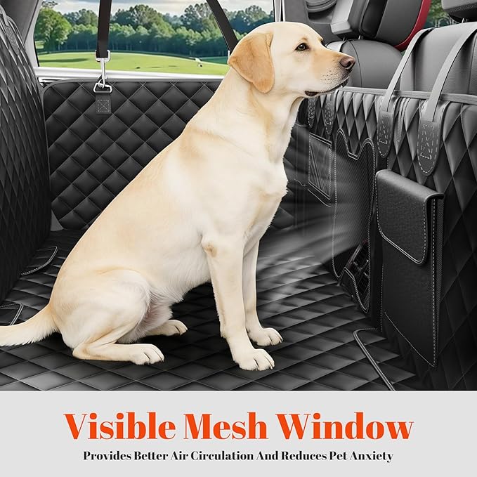 Dog Car Seat Cover for Back Seat - Convertible 2-in-1 Design Folds to Seat for 1 Adult or a Child Car Seat, Hard Bottom Waterproof Pet Hammock with 400lb Capacity for SUV, Truck, Car,Black