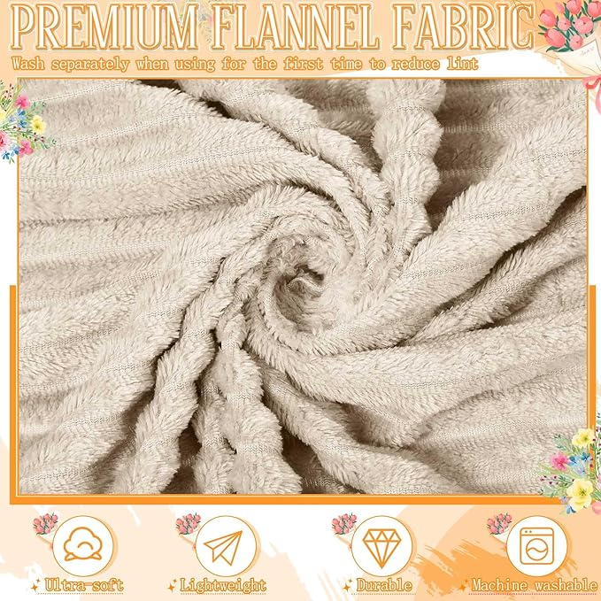 Buryeah 12 Pcs Wedding Flannel Fleece Throw Blanket Bulk with Thank You Card and Ribbon, 50 x 60 in Oeko-TEX Standard 100 Certified Blankets Outdoor Wedding, Guest Party Souvenirs (Khaki)