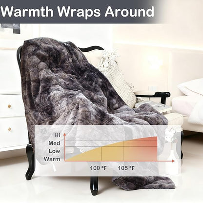 Electric Heated Blanket Throw Size 50"×60" with 4 Heating Levels & 4 Hours Auto Off, Heating Throw Plush Faux Fur, Energy Efficient, Machine Washable, Gradient Gray