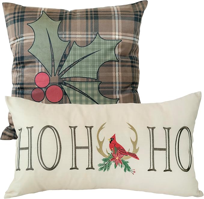 Donna Sharp 2-Piece Holly Forest Holiday Themed Decorative Throw Pillow Set - Pillows for Couch, Sofa, Beds, and Chairs - Includes 18" x 18" Square & 12" x 22" Rectangular Pillows