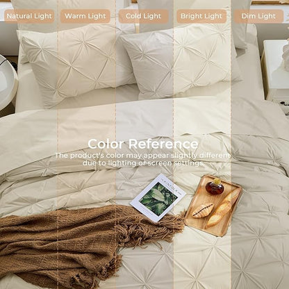 Sasttie Queen Comforter Set, 7-Piece Bed in a Bag, Pintuck Bedding Sets for All Season, Includes Comforter, Flat Sheet, Fitted Sheet, Pillowcases and Pillowshams, Linen