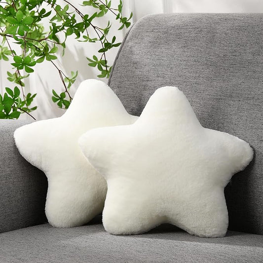 2 Pcs 11 Inch Star Pillow Decorative Star Shaped Throw Pillow Gift Cute Aesthetic Soft Plush Floor Cushions Room Decor for Bedroom Living Room Sofa Bed(Beige)