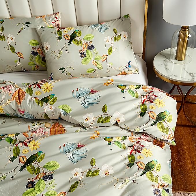 MKXI Bird Floral Comforter Set King Size Botanical Comforters Shabby Chic Bedding Set Animal Forest Print Bed Set