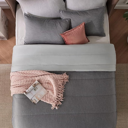 Bedsure Queen Comforter Set - Cooling and Warm Bed Set, Light Grey Reversible Bedding for All Season, 3 Pieces, 1 Queen Size Comforter (88"x88") and 2 Pillow Cases(20"x26")