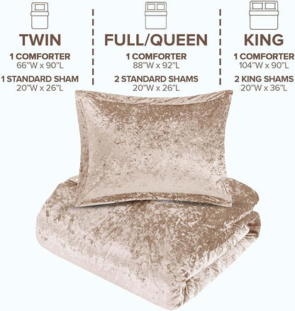 Comfort Spaces Luxe Velvet Comforter Set for Twin/Twin XL Size Bed, Microfiber Reverse, Juliette, All Season Bedding, Fluffy Sham, Champagne 2 Piece