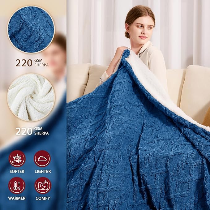 Heated Electric Blanket Queen Size-84"x90" Heating Blanket with 10 Heating Levels & 5 Time Settings Over-Heat Protection，Winter Warmer for Adults with ETL Certification（Blue）