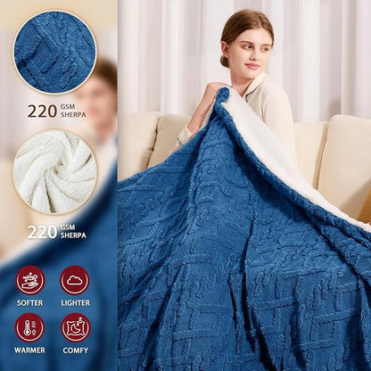 Heated Electric Blanket Queen Size-84"x90" Heating Blanket with 10 Heating Levels & 5 Time Settings Over-Heat Protection，Winter Warmer for Adults with ETL Certification（Blue）