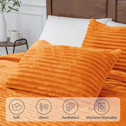 BEDELITE Fleece Full Comforter Set -Super Soft & Warm Fluffy Burnt Orange Bedding, Luxury Fuzzy Heavy Bed Set for Winter with 2 Pillow Cases