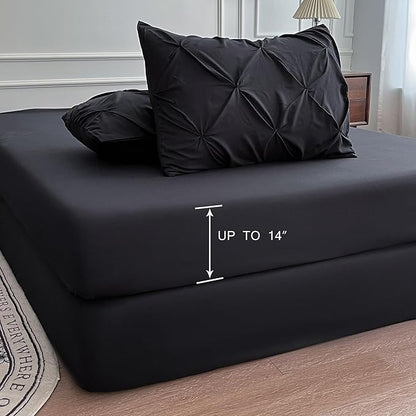 Maple&Stone Twin Comforter Set, 5-Piece Bedding Set with Pinch Pleat Comforter, Sheets, Pillowcases & Shams - Black