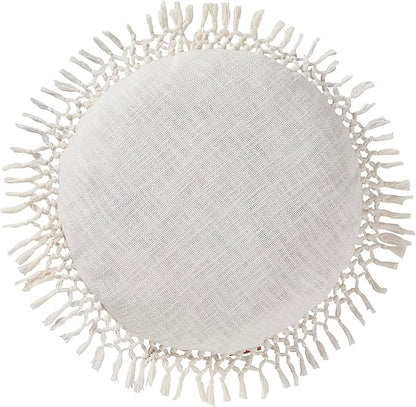 Indigo Ink - Decorative Throw Pillows for Couch or Bed, Boho Home Décor Round Cotton 20" x 20" Pillow with Tassels (Tufted Medallion Collection, Bright White)