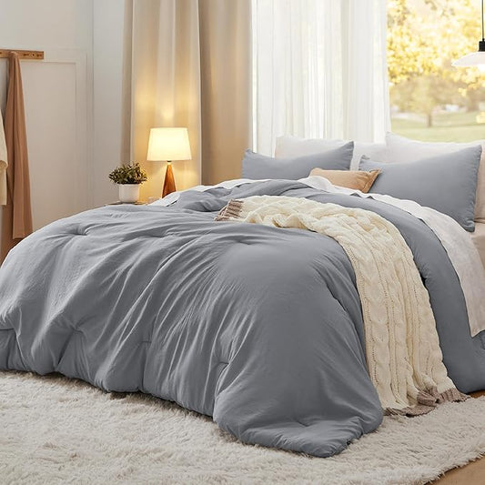 Bedsure Twin/Twin XL Comforter Set, Grey Soft Prewashed Bedding for All Seasons, 2 Pieces GentleSoft™ Bed Set, 1 Lightweight Comforter (68"x88") and 1 Pillowcase (20"x26")