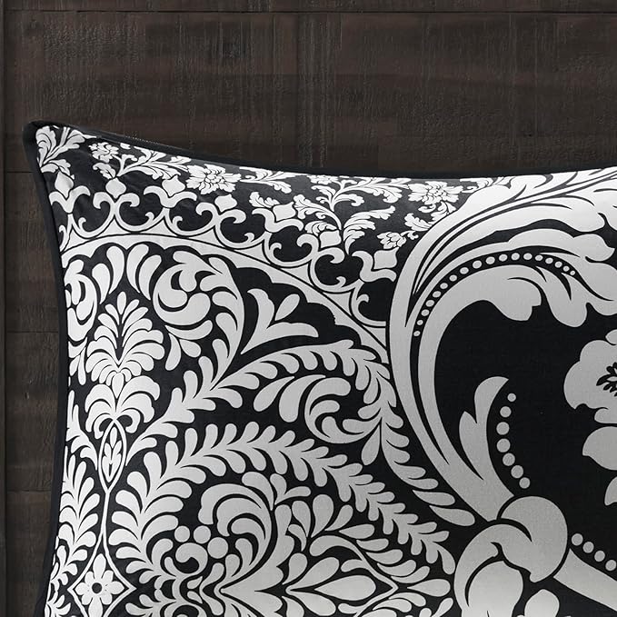 Madison Park Vienna Sateen Cotton Comforter Set, Breathable, Soft Cover, Trendy, All Season Down Alternative Cozy Bedding with Matching Shams, Queen, Black 7 Piece
