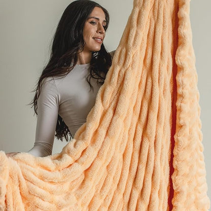 Minky Designs Passionate Peach Minky Blanket – Ultra Soft Faux Fur Throw Blanket for Couch, Bed & Home – Fluffy, Warm & Luxurious – Chic Collection (X-Large, 60x84)