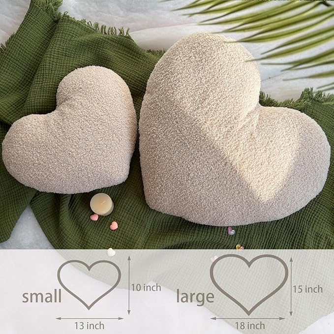 EastTree Heart Pillows, Off White Heart Shaped Pillows, Love Throw Pillows, Cute Sherpa Heart Decor, Large Fluffy Pillows, Women Girls Living Bedroom Home Decoration 15x18 Inch