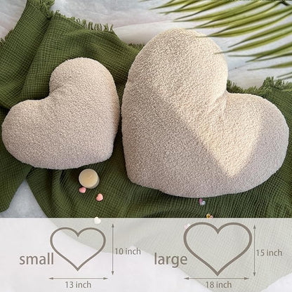 EastTree Heart Pillows, Off White Heart Shaped Pillows, Love Throw Pillows, Cute Sherpa Heart Decor, Small Fluffy Pillows, Women Girls Living Bedroom Home Decoration 10x13 Inch