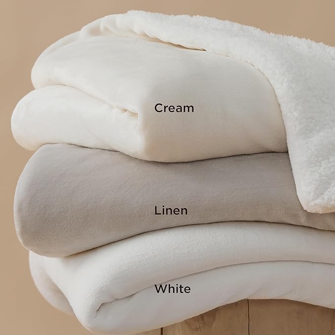 Bedsure GentleSoft Sherpa Fleece Blankets King Size for Bed - Thick and Warm Throw for Women and Men, Soft Fuzzy Plush King Blanket for Winter, Non-Heated, Linen, 108x90 Inches