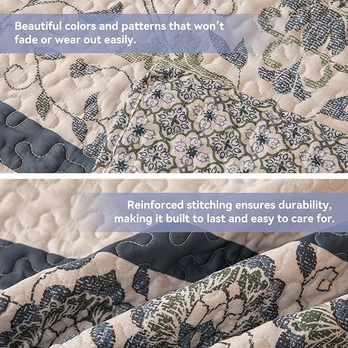 Bohemian Queen Size Quilt Comforter Sets 3 Pieces Quilts (1 Quilt, 2 Pillow Shams) Nordic Bedding Set Printed Coverlet with Pillowcase Lightweight Bedspread Set for All Seasons(Dark Blue)