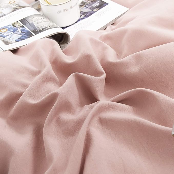Pureant Bean Pink Comforter Sets Twin Size Women Girls Blush Pink Bed Comforter Solid Color Cotton Bedding Quilts Soft Plain Light Pink Twin Blanket Comforters Muave Breathable Comforter