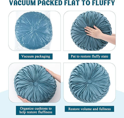 1 Pcs Round Throw Pillows Decorative Velvet Pleated Throw Pillows 15'' Diameter Accent Pumpkin Boho Chair Cushion for Couch Sofa Chair Bed Home Decoration (Dusty Blue)