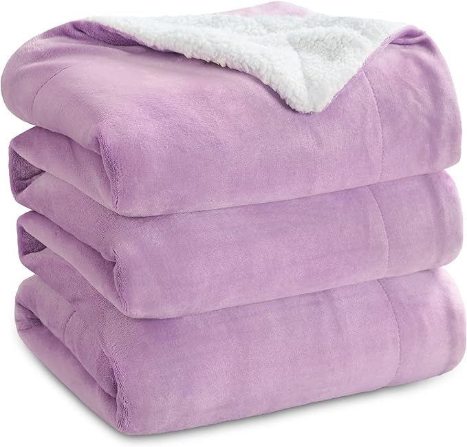 Bedsure GentleSoft Sherpa Fleece Blankets King Size for Bed - Thick and Warm Throw for Girls and Women, Soft Fuzzy Plush King Blanket for Winter, Non-Heated, Lilac, 108x90 Inches