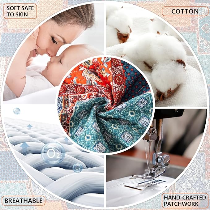BEDIFANY Cotton Queen Size Quilt Sets, Soft Lightweight Bedspread Queen Size Soft Farmhouse Queen Queen Bedding Sets for Bed Decorations for All Seasons, 3 Pieces