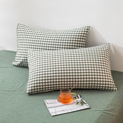 mixinni Green Gingham Comforter Set King, Plaid Comforter Set 3 Pieces 1 Green Grid Comfoter with 2 Pillow Cases for All Seasons, Soft Fluffy Modern Grid Pattern Printed Bedding-King Size