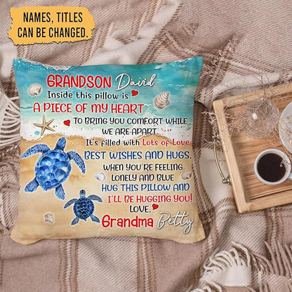 Hyturtle Personalized Grandson Pillow (Insert Included) Gifts from Grandma - Birthday Graduation for Grandson - Sea Turtle Custom Name Sofa Couch Cushion Home Decor Pillow