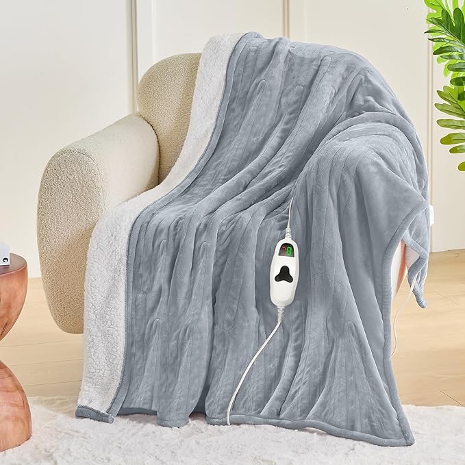 greenoak Heated Blanket Electric Throw 50"X60", Heating Blanket with 10 Heat Levels 8 Hours Auto-Off,Fleece Soft Blanket, Birthday Gifts for Grandma Seniors, Dove Grey