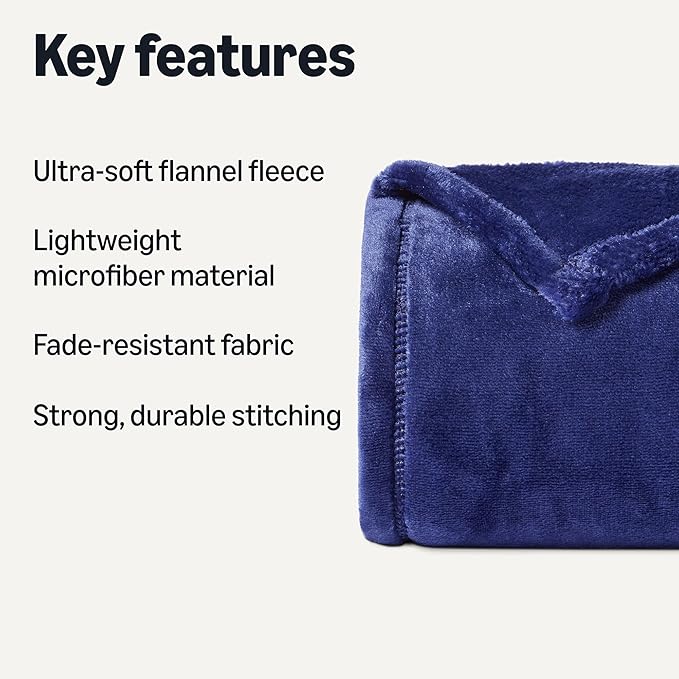 Basics Throw Blanket, Ultra-Soft Flannel Fleece Blanket, Lightweight Cozy for Couch Sofa Bedroom, Fade-Resistant Fabric, 50 x 60 Inches, Navy