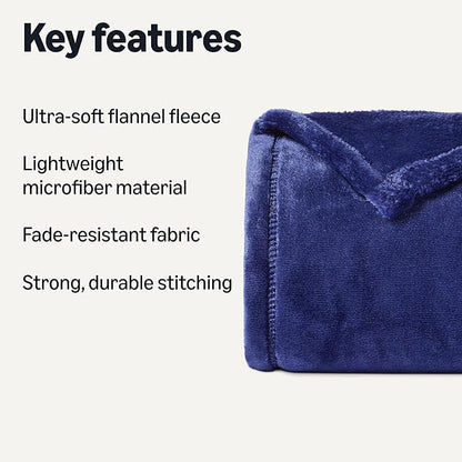 Basics Throw Blanket, Ultra-Soft Flannel Fleece Blanket, Lightweight Cozy for Couch Sofa Bedroom, Fade-Resistant Fabric, 50 x 60 Inches, Navy