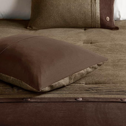 Madison Park Boone Cozy Comforter Set, Faux Suede, Deluxe Hotel Styling All Season Down Alternative Bedding Matching Shams, Decorative Pillow, King (104 in x 92 in), Rustic Brown 7 Piece