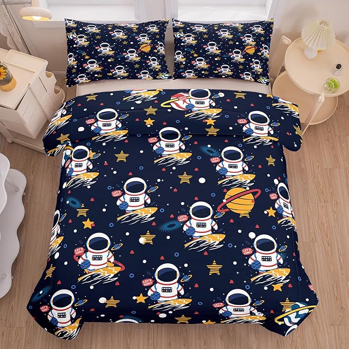 Tailor Shop Space Boys Comforter Sets Full Size,Space Bedding Sets for Boys Kids Galaxy Comforter Teens with 1 Pillowcase……