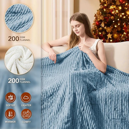 Homemate Electric Heated Blanket Twin Size - 62"x84" Heating Blanket Twin Size 1/2/4/6/8 Hours Auto-Off 10 Heat Level Over-Heat Protection Soft Flannel Sherpa ETL Certification