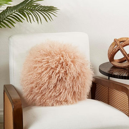 SARO LIFESTYLE Mongolian Lamb Fur Poly Filled Throw Pillow